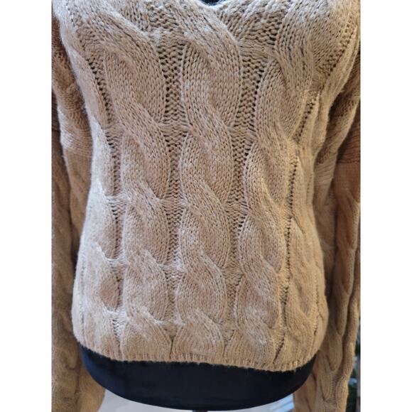 Double Zero Cable Knit Sweater Women's M Beige V-Neck Long Sleeve Pullover - Picture 4 of 9